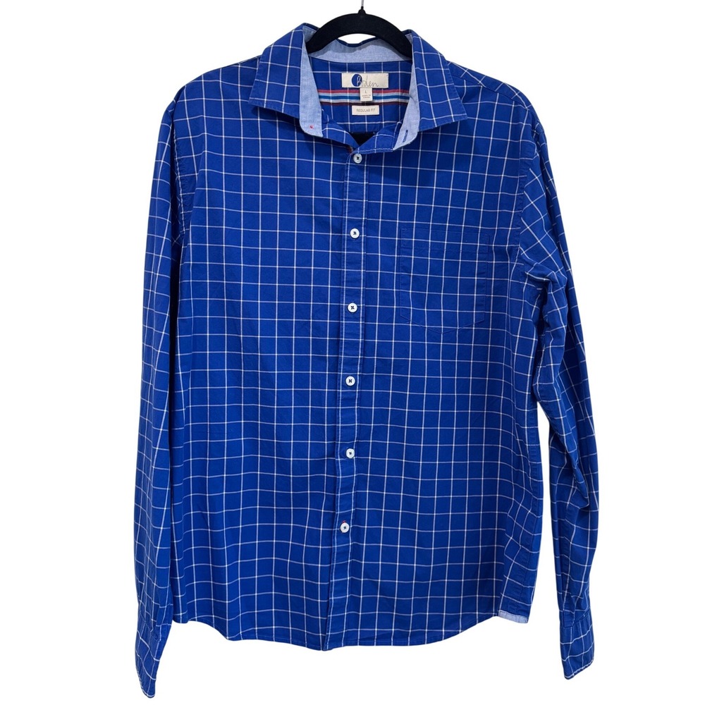 Boden Mens Regular Fit Windowpane Check‎ Button Down Shirt Blue White L